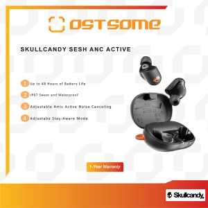 Skullcandy Sesh ANC Active True Wireless Earbuds - Noise Cancelling Earphones Active Noise Cancellation Bluetooth Wireless Secure Fit Sweat & Water Resistant Music Calls & Sports
