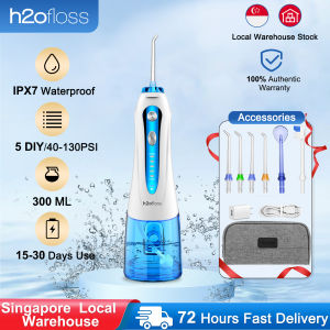 H2ofloss Cordless Water Flosser for Braces Bridges Waterproof Oral Dental Irrigator Teeth Cleaner with 5 Modes 6 Jets 300ml Water Tank Rechargeable Electric Flosser for Travel