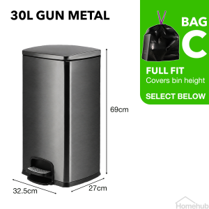 Homehub Lior Stainless Steel Pedal Dustbin Rubbish Trash Bin With Lid Gunmetal Kitchen Large 20L 30L