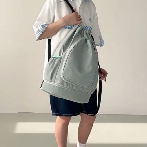 Multifunctional Drawstring Sports Backpack with Shoe Compartment for Badminton Tennis Gym Travel