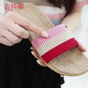 [Free Shipping] Linen Slippers For Women Summer Home Use CoupleS Indoor Wooden Floor Thick-Soled Non-Slip Slippers Suitable For All Seasons Home Cool Slippers For Men