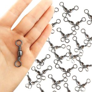 50PCS Fishing Roller Bucket Swivel Stainless Steel Nickel Fishing Line Connector Swivel Fishing Tackle for Saltwater Freshwater