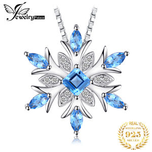 JewelryPalace 925 Sterling Silver Pendant Necklace for Woman No Chain Snowflake Natural Blue Topaz Gemstone Fine Jewelry Fashion Trendy Gift