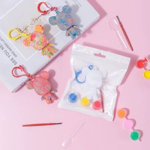 【Lowest Price】DIY Fluid Bear Keychain Toy Graffiti Painting Coloring Toy Creative Keychain Mini Bear Mini Mainan Bear Brick Key Chain For Children Kids Toys Education Art流体暴力熊