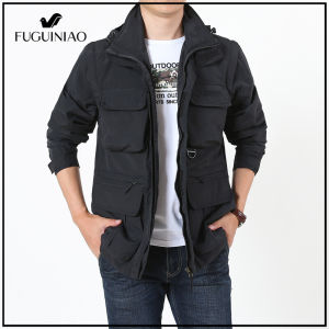Fuguiniao Áo khoác có túi thoáng khí thời trang xuân thu sử dụng ngoài trời dành cho nam tuổi trung niên