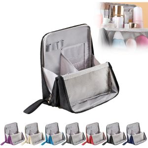 Stand up portable handheld makeup bag and multifunctional travel makeup bag with partitioned compartments