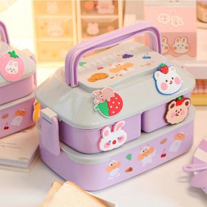 Kawaii Portable Lunch Box For Girls School Kids Plastic Picnic Bento Box Microwave Food Box With Compartments Storage Containers2026