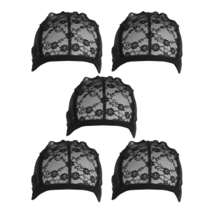 5Pcs Black Lace Wig Caps with Elastic Straps and Flower Decors For Secure And Stylish Wig Creation Comfortable Wig Caps