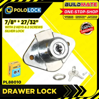 BUILDMATE Pololock Drawer Lock 808 Type Silver Diamond Back with 2pcs Keys & Screws for Cabinet Safety PL88010
