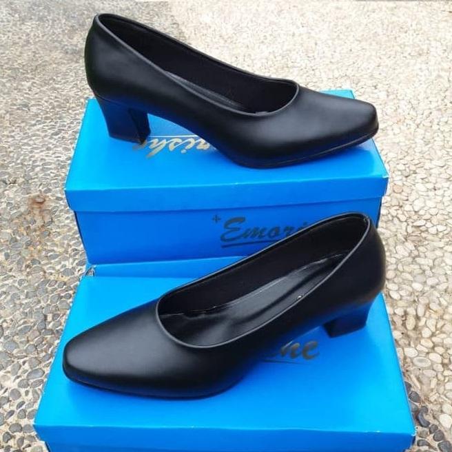 SEPATU WANITA HIGH HEELS SHOES KERJA KANTOR PANTOFEL KULIT HITAM
