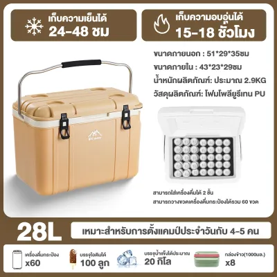 【รับประกัน10ปี】กระติกน้ําแข็ง กระติกเก็บความเย็น กล่องเก็บความเย็นตั้งแคมป์ 28L ลิตร แบบพกพา ฉนวนและเครื่องทำความเย็นระยะยาว 72H