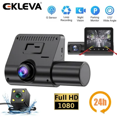 Ekleva 3 Kênh xe hơi Camera hành trình DVR HD 1080P Bên Trong Xe ba hướng 3 Máy Ảnh DVR Máy Quay Ghi hình Mini Dashcam Máy Quay Phim