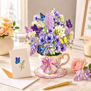 JAYQQ kèm theo phong bì và giấy nhắn. Thiệp Pop Up hình tách trà Thiệp chúc mừng sinh nhật 3D Thiệp chúc mừng bó hoa Bất ngờ Thiệp mời thiệp chúc mừng dành cho mẹ và con gái