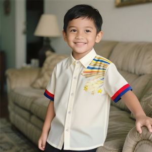 2025 Traditional Philippines Barong Tagalog for Kids Boys Short Sleeve Toddler 3D Sublimation Ethnic Cultural Shirt for National