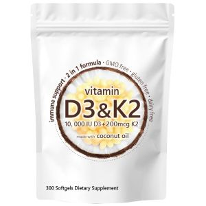 Direct sales of Vitamin D3+K2 300 Softgels Dietary Supplement Vitamin D3 K2 Supplement Softgel Halal Gelatin