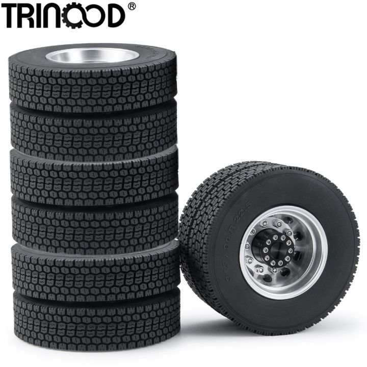 TRINOOD 4PCS Tamiya Rear Wheel Rim Hub And Ruer Tires Kit For 1/14Th RC