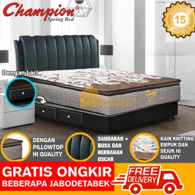 Set Springbed + Divan Sandaran Kasur Champion Symbol Pillowtop Matras 120 160 180 200 120x200 160x200 180x200 Pillow Top