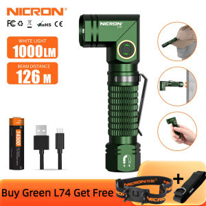 Nicron Flashlight L74 (Green)/B74pro(Black) EDC Flashlight 1000lumens/126meter/IP65 Waterproof Pocket Flashlight Torch With 14500 & AA dual-fuel Rechargeable Flashlight For Outdoor Camping Hiking Riding Walking Household Christmas Gift(Green/Black)