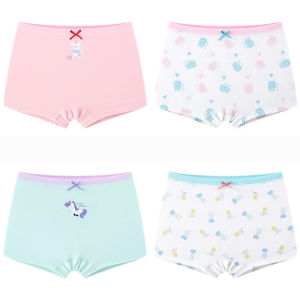 4PCS Childrens 100% Cotton Underwear Antibacterial Crotch 2-12Y Kids Girls Cartoon Boxer Panties