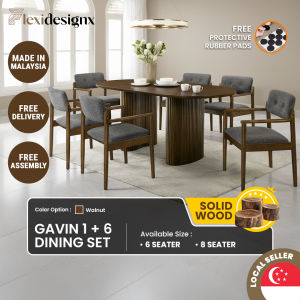 Flexidesignx GAVIN Dining Set 6-8Seater Solid Wood Armrest Dining Chair Walnut/Beech