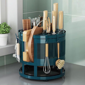 JustLiving Kitchen Rotating Rack Holder for KnifeCutleryKitchenware Organizer Drainer Storage Rack Rak Countertop Drainer Chopstick Cage Knife & Chopping Board Storage Rotating Knife Rack
