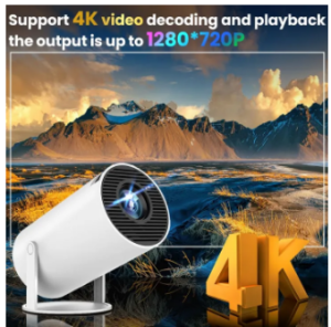 TECHAXIS HY300 Projector 8000 Lumens Projector 4K Ultra Full HD 1080P Built-in App Android Smart Box Netflix YouTube Multimedia Mini Flexible Projection Angle Portable Laser Projector HDMI WIFI Phone Wireless Connect Wide Screen Outdoor Home