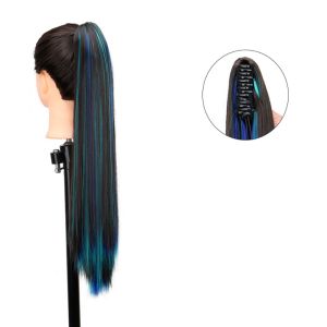 REEBO Highlighted Claw Clip Ponytail Wig Ombre Ponytail Extension Long Straight Ponytail Hair Accessories Fake Pony Tail Hairpiece for Kids and Women