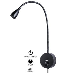 Tokili Plug in Lamp for Reading with USB Port Touch On/Off/Dimmer Wall Mounted Spotlight Bed Headboard Goose Neck Sconce Light