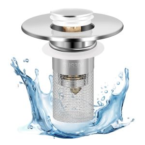 Stainless Steel Bathroom Sink Plug Stopper Anti-odor Basin Bouncing Core Pop Up Bathroom Sink Plug Sink Drain Strainer Shower Strainer Drain Hair Catcher Floor Drain Filter Drainer Filter Used to Prevent Clogging of Kitchen Sinks