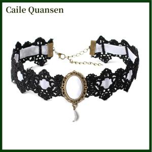 Caile สร้อยคอลูกไม้สีดำคอปกสร้อยคอกำมะหยี่คริสตัลแบบกอธิควินเทจจี้โซ่