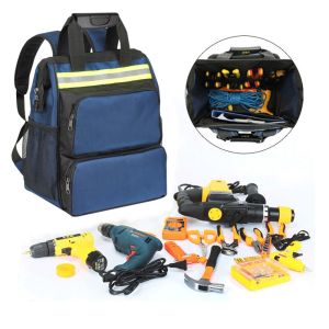 DECALI กระเป๋าหลายช่อง ชุดเครื่องมือสะพายไหล่ ความจุมาก ผ้าอ๊อกซ์ฟอร์ด กระเป๋าเป้สะพายหลังเครื่องมือ แบบพกพาได้ ทนต่อการสึกหรอ กระเป๋าเครื่องมือช่างไฟฟ้า อุปกรณ์สำหรับช่างไฟฟ้า