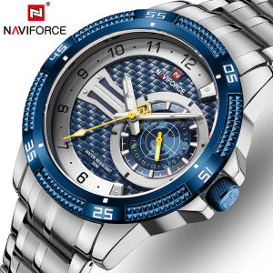 NAVIFORCE Top Fashion Brand Business Mens Watches Stainless Steel Strap Quartz Clock Male Casual 30M Waterproof Unique Date Watch