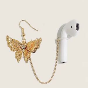 gold Butterfly Wireless Bluetooth Earphone Anti-Loss Rope Earrings Ear Pins Suitable for AirPods Digital Portability