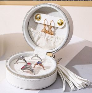 KOTAK TEMPAT PERHIASAN BULAT MINI KALUNG ANTING CINCIN EMAS Jewelry Box Leather Ring Organizer Case Gift Box for
