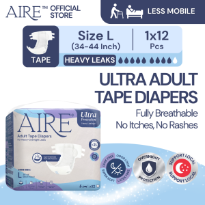 Aire Adult Tape Diapers - Size L (1x12 pcs)(For Heavy Leaks Super Soft Protection Readjustable Magic Tape Comfort)