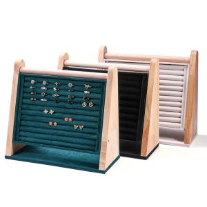 THANKSKY Gỗ Giá trưng bày Nhẫn Bền Nhiều lớp Hộp đựng đồ trang sức Di động Thủ công Giá đựng vòng tay Bông tai