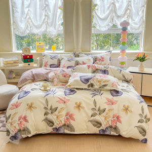 4in1 Flower Fittedsheet Sets 3in1 Single Cartoon Flat Bedsheet Sets Breathable Duvet Cover Set with Zip