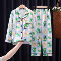 Cow StellaLou Ultraman Pikachu New Cartoon Children's Pajamas Long-sleeved Thin Section Spring and Autumn Cardigan Lapel Cute Middle and Older Children's Home Wear Set Summer 0000. 