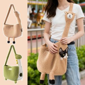 OUTOPEN Hình dạng alpaca/khủng long/hươu cao cổ/ngỗng Túi đựng thú cưng hình con vật Dung lượng lớn Thoáng khí Túi xách cho mèo hình khủng long hoạt hình Mềm mại Ấm áp Túi đeo chéo cho chó Đi bộ đường dài ngoài trời