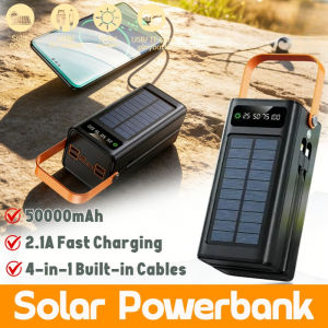Solar Power Bank 100000mah Outdoor Emergency Backup Charger Fast Charge Led Screen Dual Built In Cables Type C Micro Usb Flashlight