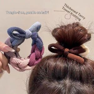 Rosy Recess Thick Handmade Knitted Hair Tie with Bow Design High Elasticity for High Ponytail Fashionable and Simple Style