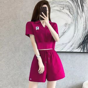 ELF TRIBE Áo thun cotton ngắn tay & áo bộ quần đùi nữ màu trơn giản dị ấm cúng rộng rãi 2 bộ chi tiết