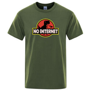 Cartoon Dinosaur tee shirt Printed No internet T shirt men dino tshirt funny Harajuku Tops Jurassic offline park Mens t-shirt