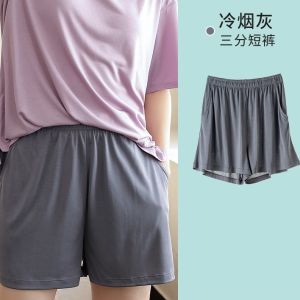 Cotton pajamas with breast pad women short sleeve shorts cropped pants set integrated home wear  带胸垫纯棉睡衣女短袖短裤七分裤套装一体式家居服外穿