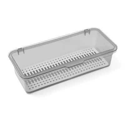 2Pcs Acrylic Transparent Rectangle Storage Box with Dust Cover Case for Kitchen Tableware Basket Makeup Tools Holding Box