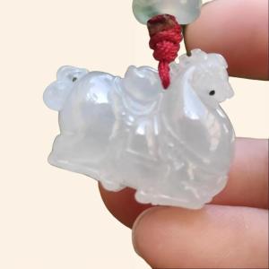 Icy Translucent Quality Natural Type A Jadeite Jade crafted with Horse and Ingot as Pendant certificate weighs 7.4 grams measurement 19.5 * 24.2 * 10.2 mm (pendant245)