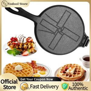 【24Hours Shipped】Cast Iron Waffle Maker Pan Round Waffle Iron Waffle Cake Maker for Stovetop Or Grill