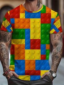 2025 Mens trendy fashion 3D Digital Geometric Series Print T mens round-neck shirt T Shirts suitable for outdoor use