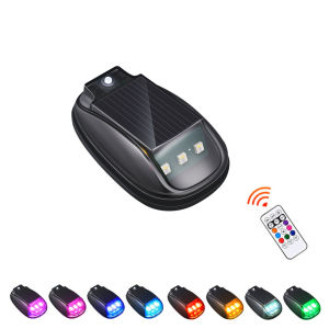 Auto Sensor Solar Car Roof Flashing LED Light Wireless RGB Strobe Warning Beacon With Remote 8 Colors USB Rechargeable Exterior Roof Lamp For Universal Vehicle SUV