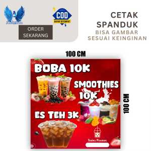 Cetak Spanduk Cetak Banner BOBA SMOOTHIES & ES TEH Ukuran 100x100 Costom Desain